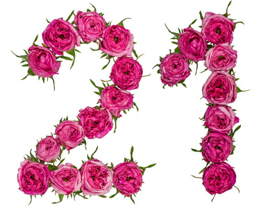 阿拉伯数字 21, 二十一, 从红色的玫瑰花, 隔离