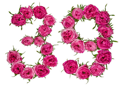 阿拉伯数字 39, 三十九, 从红色的玫瑰花, isolat