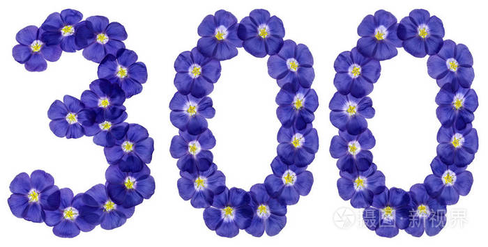 阿拉伯语数字300300从亚麻蓝色的花朵是
