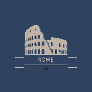旅游横幅或标志罗马和意大利地标与竞技场剪影