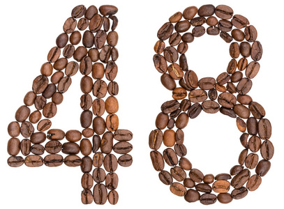阿拉伯语数字 48, 四十八, 从咖啡豆, 在 w 上隔离
