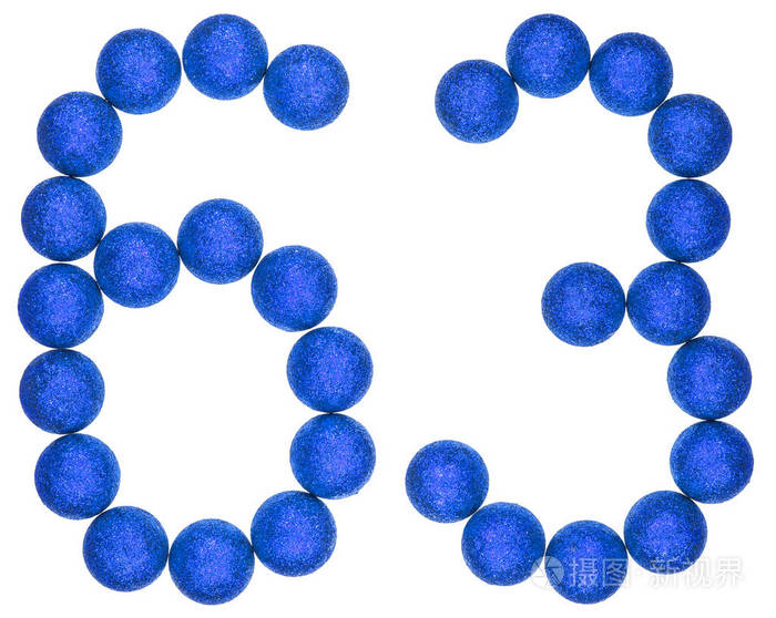 数字63六十三从装饰球孤立的白衣