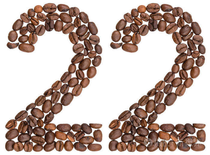 阿拉伯语数字22二十二从咖啡豆孤立在