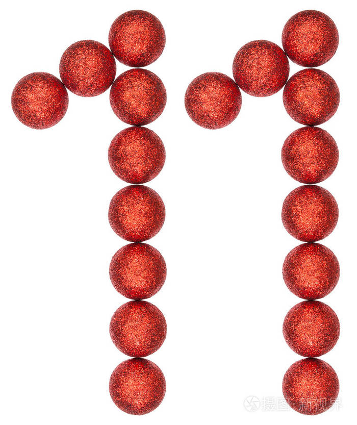 数字11, 十一, 从装饰球, 孤立的白色 bac