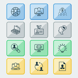 企业图标设置与在线身份, 合作, cv 和其他社会概况元素。孤立矢量插图公司图标