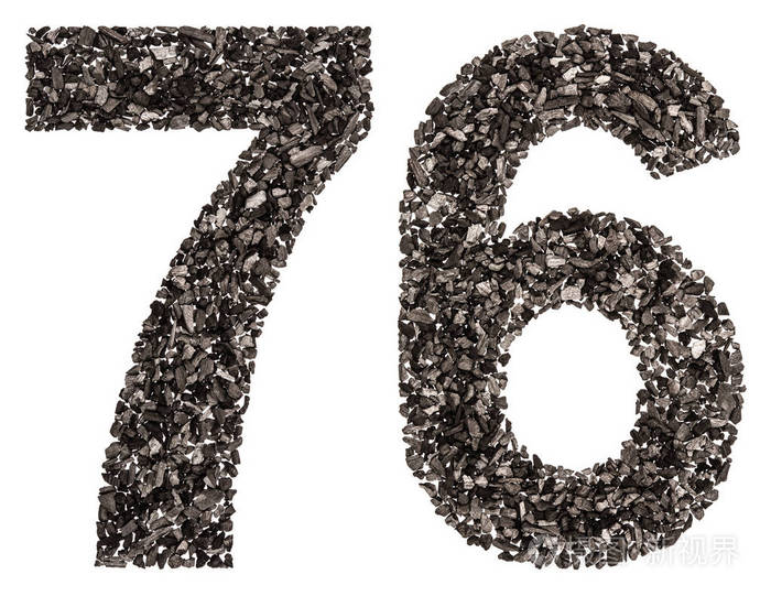 阿拉伯数字 76, 七十六, 从黑色的天然木炭, 我
