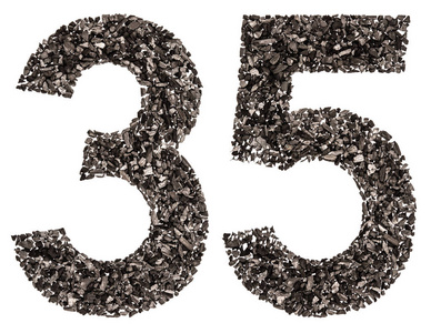 阿拉伯数字 35, 三十五, 从黑色的天然木炭, 我照片