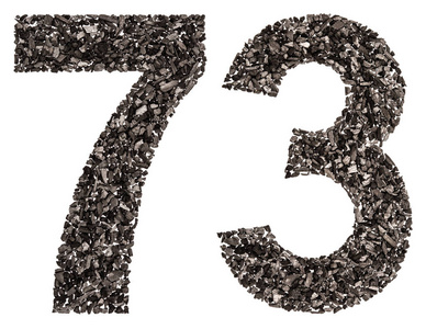 阿拉伯数字 73, 七十三, 从黑色的天然木炭 照片