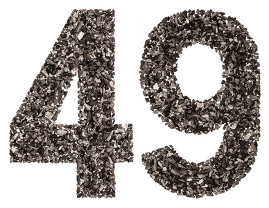 阿拉伯数字 49, 四十九, 从黑色的天然木炭, 是照片