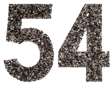 阿拉伯数字 54, 五十四, 从黑色的天然木炭, 是照片