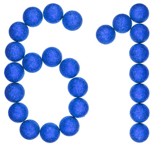 61字体数字 61, 六十一, 从装饰球, 在白色隔离照片