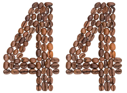 阿拉伯语数字 44, 四十四, 从咖啡豆, 孤立在