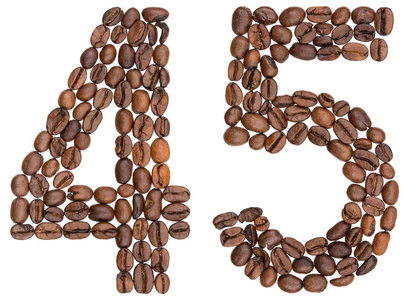 阿拉伯语数字 45, 四十五, 从咖啡豆, 孤立在