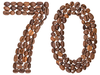 阿拉伯数字 70, 七十, 从咖啡豆, 在白色隔离