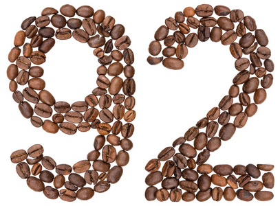 阿拉伯语数字 92, 九十二, 从咖啡豆, 孤立在
