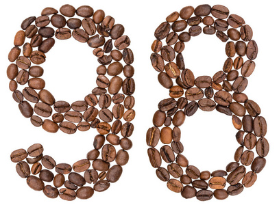 阿拉伯数字 98, 九十八, 从咖啡豆, 隔离照片