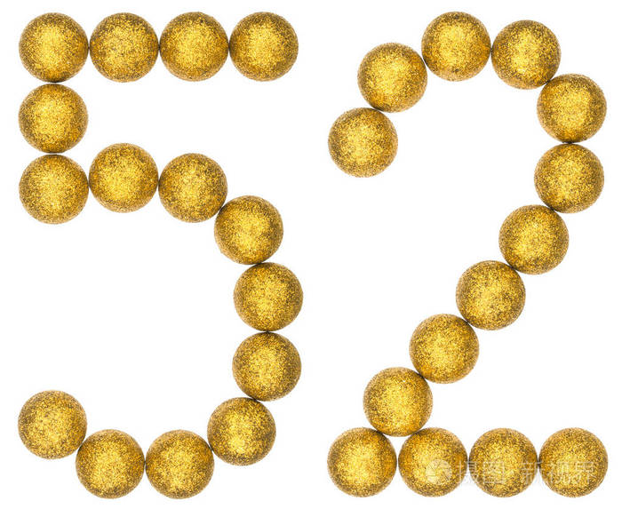 数字52, 五十二, 从装饰球, 在白色隔离