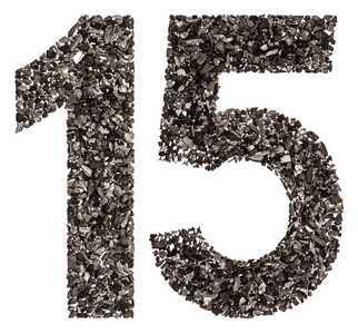 阿拉伯数字 15, 十五, 从黑色的天然木炭, isola 照片