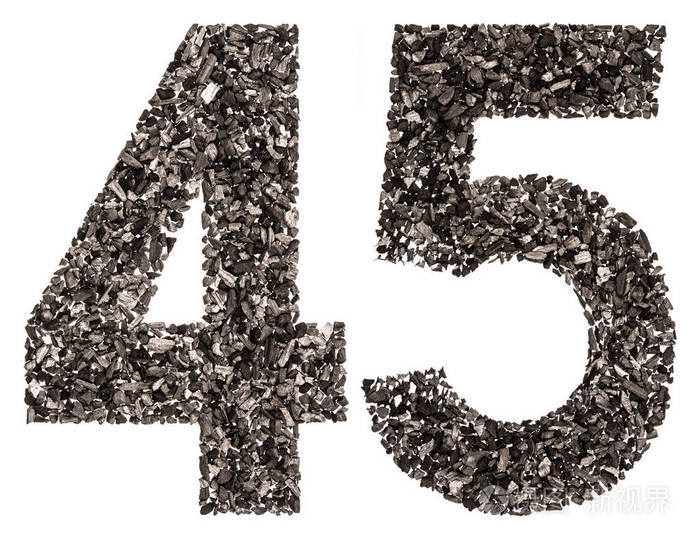 阿拉伯数字 45, 四十五, 从黑色的天然木炭, 是