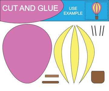 切割和胶水，以创造气球的形象空运。 儿童教育游戏。