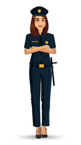 警察女性角色设计矢量插图孤立在白色背景上。
