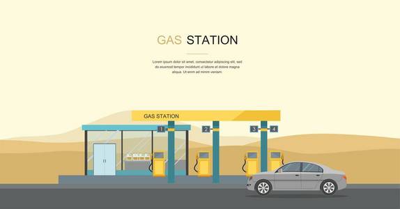 沙漠矢量图中加油站的灰色汽车图片