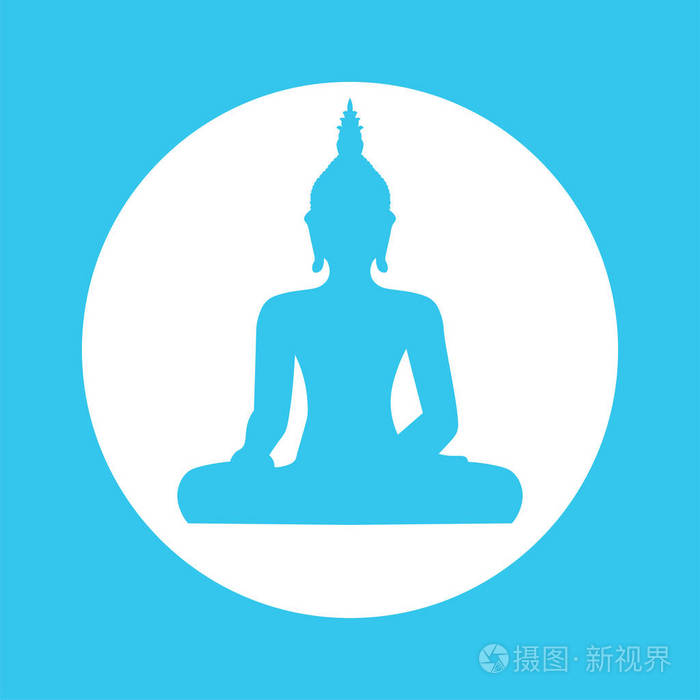 在白色背景上的坐佛剪影矢量插图
