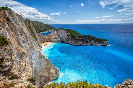 Navagio 海难 海滩在扎金索斯岛, 希腊