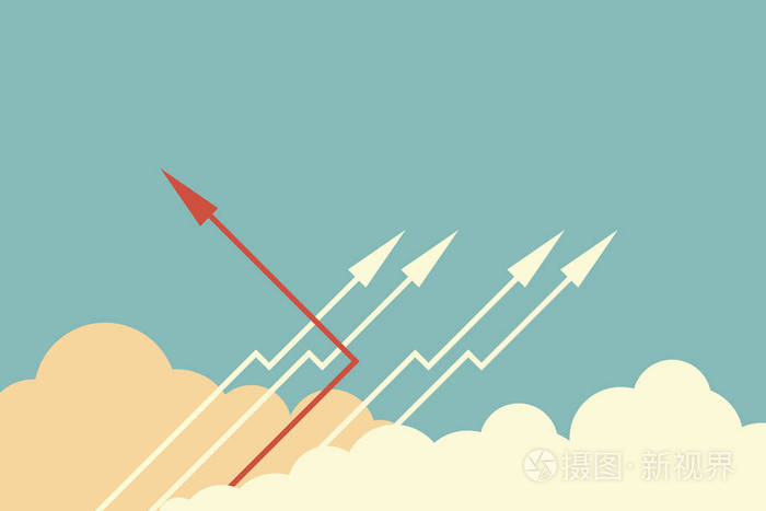 最简阶梯红色箭头改变方向和白色的新理念变革趋势勇气创意解决方案