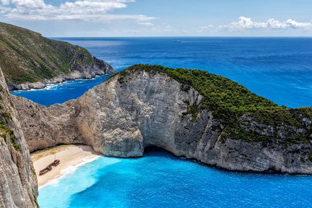 Navagio 海难 海滩在扎金索斯岛, 希腊