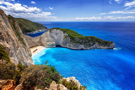 Navagio 海难 海滩在扎金索斯岛, 希腊