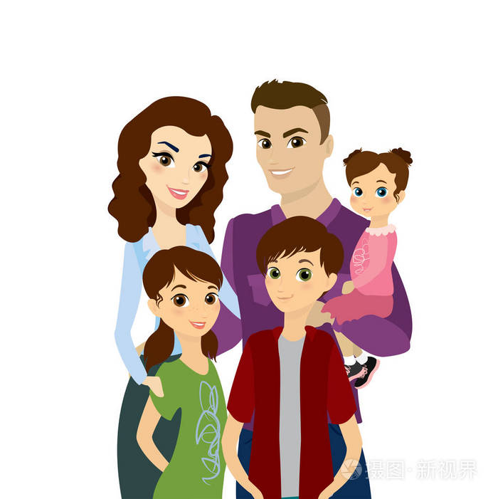 白色背景下的幸福家庭肖像