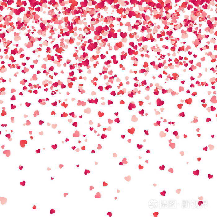 心脏五彩纸屑 情人节 妇女 母亲节的背景下 红色和粉红色的纸心 花瓣 结婚贺卡 2月14日 爱 白色背景 插画 正版商用图片10ryvz 摄图新视界