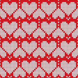 情人节爱心针织无缝图案。纹理在红色和白色的颜色。矢量插图