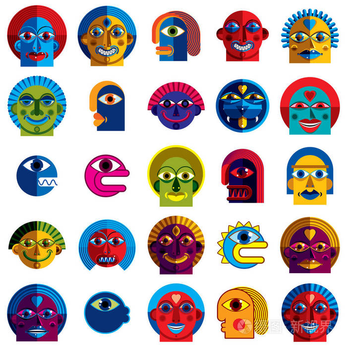 一套矢量怪诞生物,现代艺术,丰富的想象力的绘画.