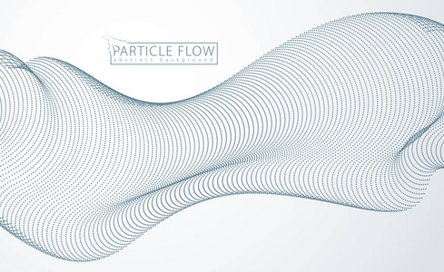 流动动态声波的粒子阵列。 三维矢量插图。 网格模糊的点美丽的插图。