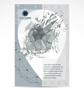 新技术主题小册子封面设计首页。 抽象不对称破碎几何三维面黑白物体现代数字技术与科学主题矢量插图。