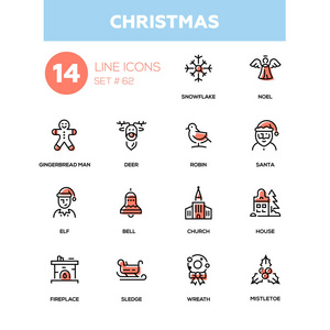假日季节, 圣诞节线设计图标集