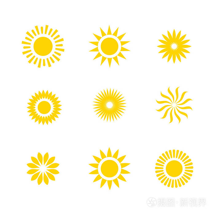 基本或正常的太阳图标集w太阳的光芒