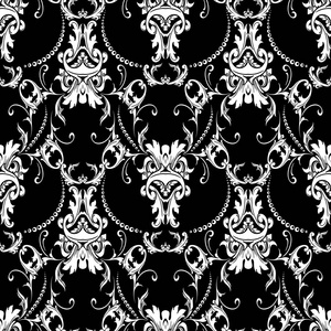 巴洛克式的黑白无缝图案。豪华花卉背景