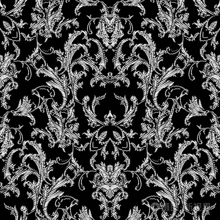 巴洛克式的黑白无缝图案.矢量背景