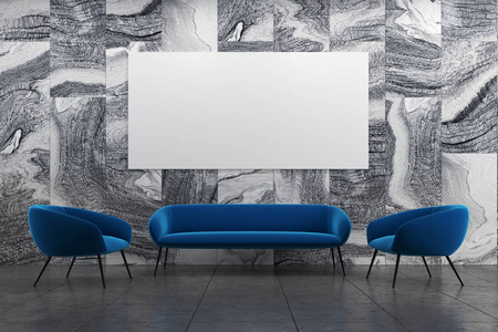 大理石起居室, 蓝色沙发, 扶手椅, 海报