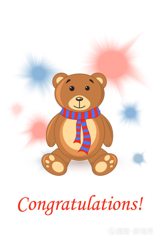 可爱的泰迪熊贺卡问候快乐假日插画-正版商用图片10siy6-摄图新视界