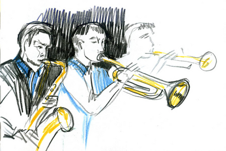 铜管乐器乐队音乐乐器素描图片