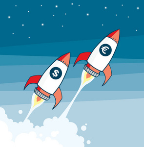 带钱标志的火箭插画