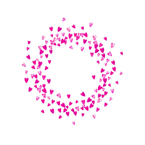 情人节背景粉红色闪光的心。2月14日日。矢量五彩纸屑的情人节背景模板。手绘纹理
