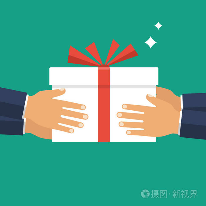 手捧红丝带的白色礼品盒插画-正版商用图片10sv2f-摄图新视界
