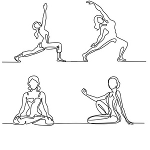 设置妇女做瑜伽姿势锻炼