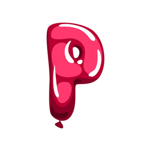 大写字母 p 由红色有光泽的气球制成.卡通党的字体.