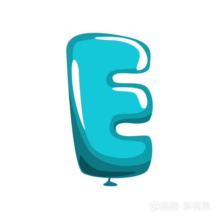 插画 大写字母 e, 形状为蓝色空气气球.创意 abc 概念.